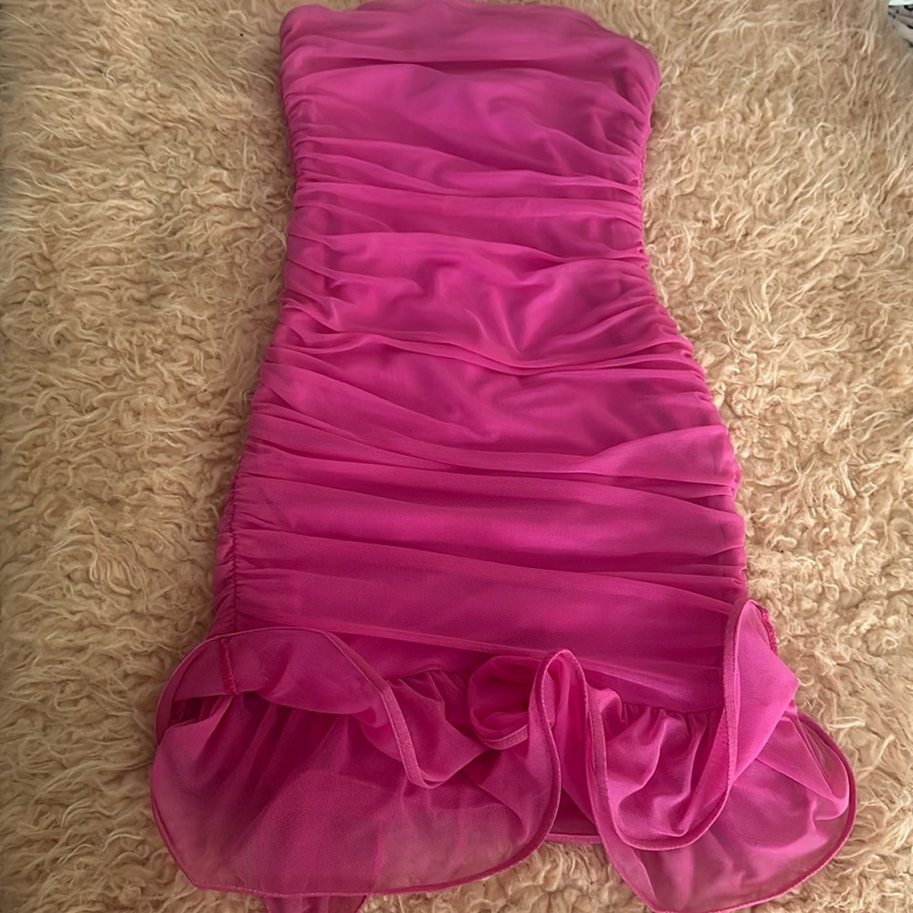 Sabora brand dress, Pink tube top dress with ruffles at the end.